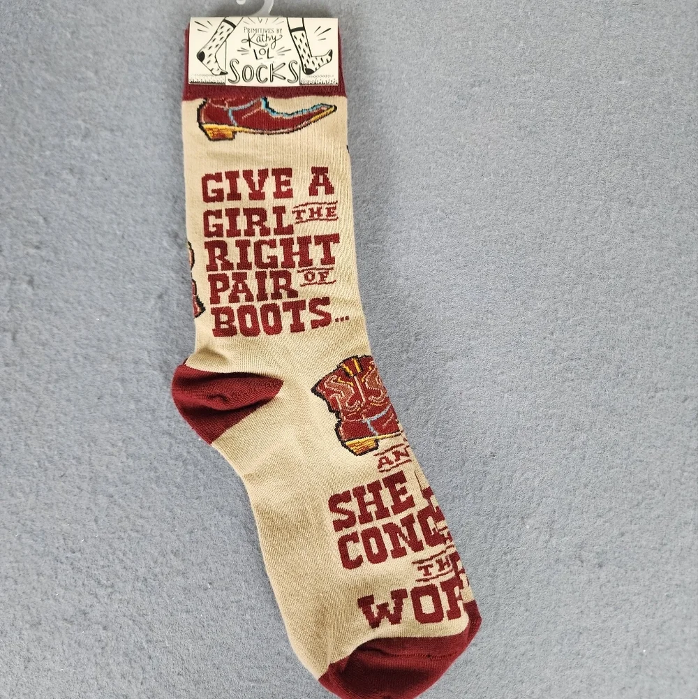 Primitives By Kathy Fun Beige and Maroon Socks Give The Girl The Right Pair Boot